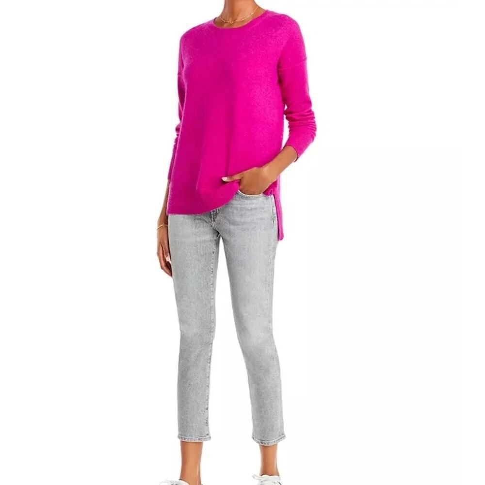 AQUA 100% Cashmere High Low Pullover Sweater Fuchsia Minimalist Small